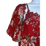 Flying Tomato Off Shoulder Pleated Crochet Trim Burgundy Floral Dress EUC S Photo 3