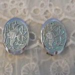 Signed “Germany” Vintage Clip On Earrings Open Metal Work Tropical Fish Blue Photo 1
