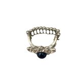Elegant Silver Tone Stretch Ring with Blue Pearl and Crystal Flower‎ Design R Photo 1