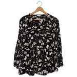 J. Jill Floral Print‎ Bell Sleeve Blouse Black White Keyhole Neck Top Size M Photo 3