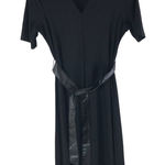 MSK Faux Leather Trim Belted Midi Dress Short Sleeve Goth Black MP Size undefined Photo 0