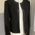Elie Tahari Black Textured Collarless Open Front Jacket Blazer Photo 0