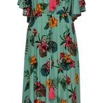 Anthropologie Label of Love Floral Maxi Dress Tassel Tie Neck Bohemian Resort Green Size L Photo 0