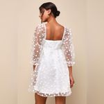 Lulus Effervescent Charm Classic White Organza Floral Babydoll Mini Dress Size L Photo 6