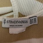 Stradivarius Gold White Striped Sleeveless Racerback Rib Knit Tank Crop Top XS Photo 2