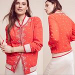 Anthropologie  Conditions Apply Arabella Embroidered Red Bomber Jacket Size Small Photo 1