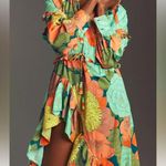 Farm Rio  Long Sleeve Midi Dress Green Floral NWT Photo 1