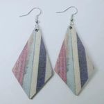 Striped painted distressed wood drop dangle earrings stripes pink blue white NEW Photo 1