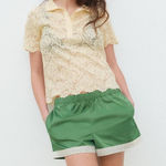 ZARA Satin Shorts Lace Trim Green High Rise Womens X-Large Sleepwear Pajamas Photo 0