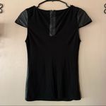Alice + Olivia Black Leather Panel Short Sleeved Tee Size XS Photo 7
