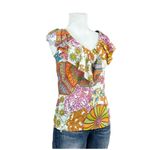 Trina Turk  Paisley Reef Blouse Womens Size Brights Pink Blue Yellow Photo 6