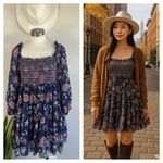 Sachin & Babi Lola Smocked Dress Navy Floral Size Medium $295 Boho Summer Style Blue Photo 2
