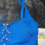 Michael Kors Solid Rib Lace-Up Bikini Top in Vintage Blue Photo 6