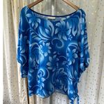 NWT Lee's Fashion Hawaii LLC Hawaiian Wide Short Sleeves Side Self Tie Tunic Top Blue Size 2X Photo 1