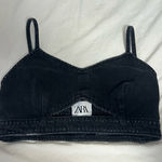 ZARA Black Denim Crop Top  Rhinestone Photo 0
