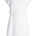 Cloth & Stone White Short Sleeve Ruffle Tie Neck Mini Dress Size M Rayon Linen Photo 0