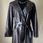 American Vintage Vintage 70s Leather Shop Brown Belted Trench Coat Womens Genuine Leather L/XL Photo 0