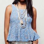 Free People  Knitted Top Women’s Small Blue Tan Side by Side Peplum Tank size S Photo 0