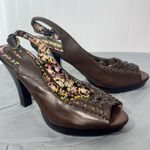Bongo Brown Peep Toe Slingback Heels Sz 6 | Y2K Floral Lining Retro Platform Photo 7