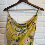 Mable Asymmetrical Yellow Floral Midi Dress Cinch Slit Cowl Neck Tropical Small Photo 9