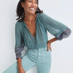 Veronica Beard  Amato Paisley Silk Peasant Top in Seaglass Multi‎ Size 6 Photo 0