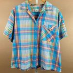 Vintage Glen Harbor Small Plaid Button Up Pastel Vacation Golf Islan Cruise Blue Photo 0