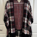 Pink Rose  plaid poncho fringe size small Photo 0