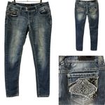 Rue 21 Y2K Twenty One Black  Denim Patchwork Embroidered Low Rise Blue Jeans 5/6R Photo 1