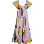 NWT La Ligne Stella Tiered Ruffle Cotton Midi Dress Lavender Swirl Size Small Purple Photo 2