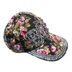 Floral Boss Rhinestone Baseball Cap Hat Black Pink Roses Flowers Bling Photo 1