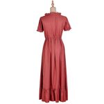 Boutique Rust Red Button Front Short Sleeve Ruffled Midi Dress Photo 7