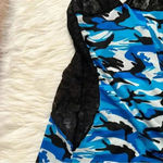 Virgo Blue Camo and Sheer Lace Lingerie Babydoll Slip Dress Large Photo 2