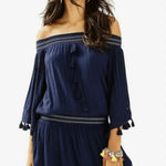 Lilly Pulitzer  Navy Blue Joelle Off Shoulder Mini‎ Short Dress Coastal Summer Photo 0