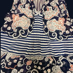 CAbi  Sleeveless Ruffle Neck Blouse Navy Blue Paisley Stripe Print Size XS Photo 0