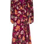 Maggy London Desert Bloom Floral Long Sleeve A-line Dress In Wine Ruffle Trim 2 Photo 2