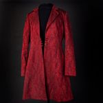 Bisou Bisou Paisley Jacquard Brocade Fitted Long Jacket Coat Dress 90s Red Photo 5