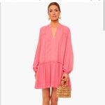 Pomander Place Ophelia Gauzy Beaded Long Sleeve Coverup Mini Dress Pink Large Photo 8