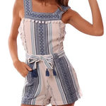Saylor  Boho‎ Coastal Mazzy Tassel Woven Embroidered Sleeveless Romper Size S Photo 0