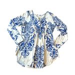 Halife Womens Long Sleeve Blue and White Abstract Patterned Tunic Top M Photo 5