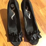 Nina  Black Satin Peep Toe Heel Shoes Size 9.5 Photo 1
