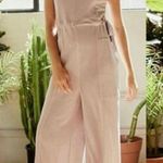 Free People Movement Taupe Cinch Waist Wide Leg Comfy Sleeveless Jumpsuit XS Photo 1