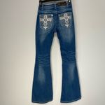 Sky Flare Jeans Med Wash Mid Rise Embellished Western Rodeo Cowgirl Rhinestone 4 Blue Photo 4