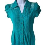 Cotton Express Small Green Short Sleeve Top V-Neck 24b Photo 0