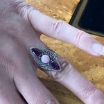 Natural Pink Opal Rhodolite Garnet Sterling Silver Ring Size 5.75 Photo 3