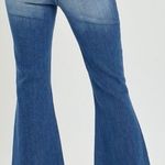 Risen High Rise Front Slit Frayed Hem Flare Jeans Size 1XL Bohemian Hippie Retro Blue Photo 1