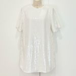 Theory  Sequin T-Shirt Mini Dress Oversized White Small Chic Holiday Bridal Party Photo 4