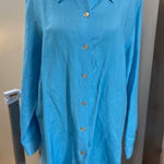 Dialogue  Women's Blue Linen Blend Button Down Long Length Tunic Blouse Shirt L‎ Photo 0