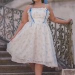JessaKae Coquette White Blue Floral Lace Midi Dress Size XL Milkmaid Cottagecore Photo 0