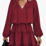 NEW Red Split V Neck Ruffle Chiffon Elegant Mini Short Skirt Dress L Size L Photo 0