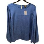 Jason Wu NEW  Top Womens Medium Blue Long Sleeve Workwear Textured Quiet Luxury Photo 0